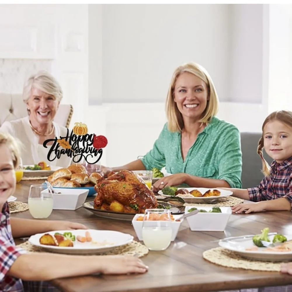 5for$10 Happy Thanksgiving Cake And Pie Topper Maple Leave Pumpkin Glitter Top